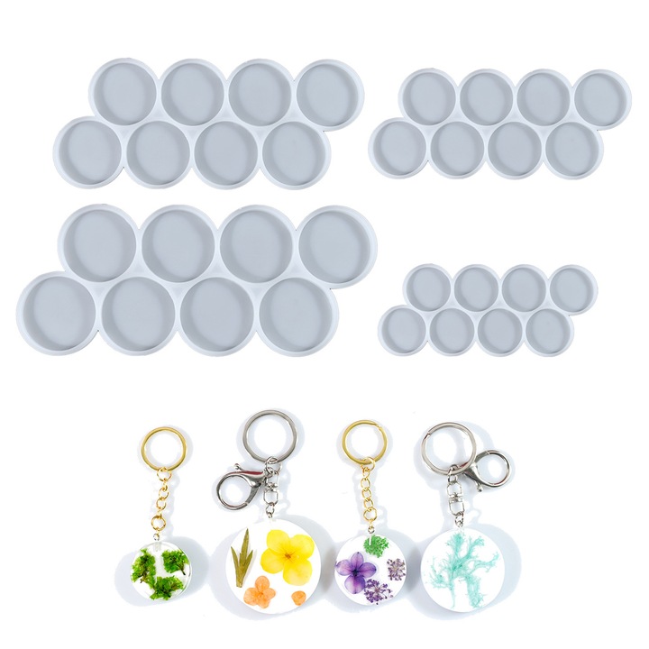 Set 4 matrite rotunde din silicon, Enforose, 2''-1.75''-1.5''-1.25'', alb