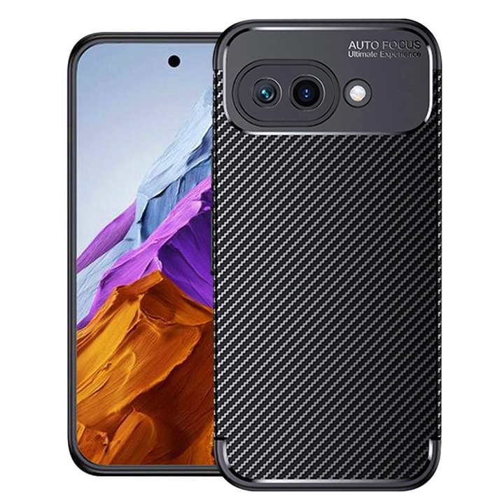 Husa Carbon RebellionPro pentru Google Pixel 9a, OPTIM SOLUTION, Optimizare Anti-Soc, Heat Dissipation, Long Term Case, Negru