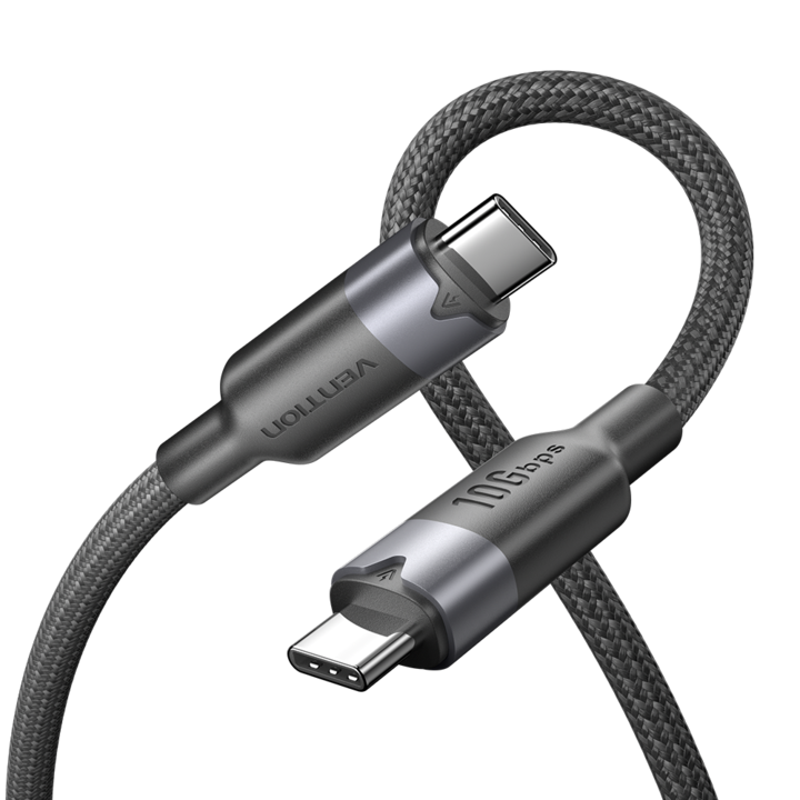 Кабел за данни USB-C 3.2 Type-C, VENTION, 10Gbps, 100W Макс., Поддържа екранна проекция с висока разделителна способност 4K@60Hz, Черен, 0,5m