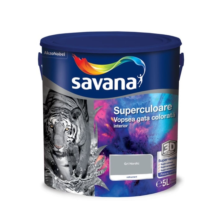 Vopsea gata colorata interior, Savana Superculoare, gri nordic - rafinament, 5 L