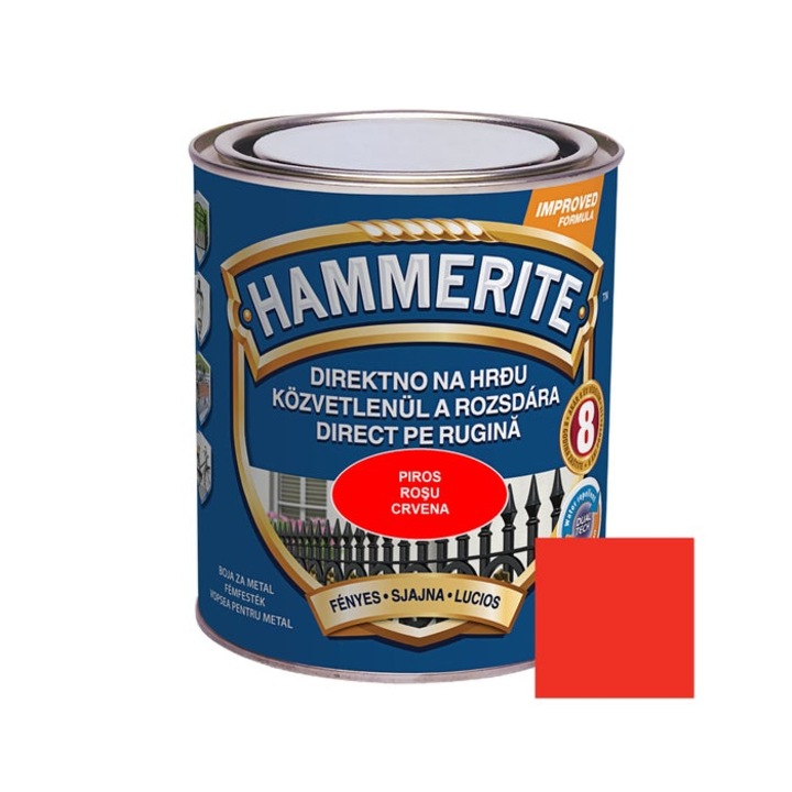 Alkid festék fémhez Hammerite - fényes hatás, belső / külső, piros, 0,75 L