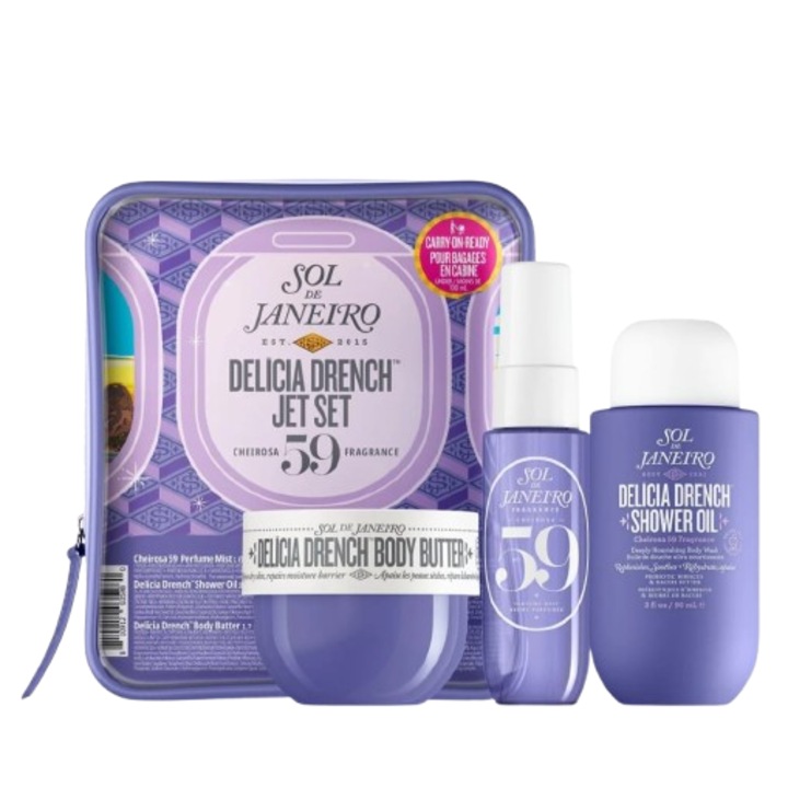Sol De Janeiro ápolókészlet, Delicia Drench Jet, 3 db, testvaj 50 ml, spray 30 ml, tusfürdő 90 ml