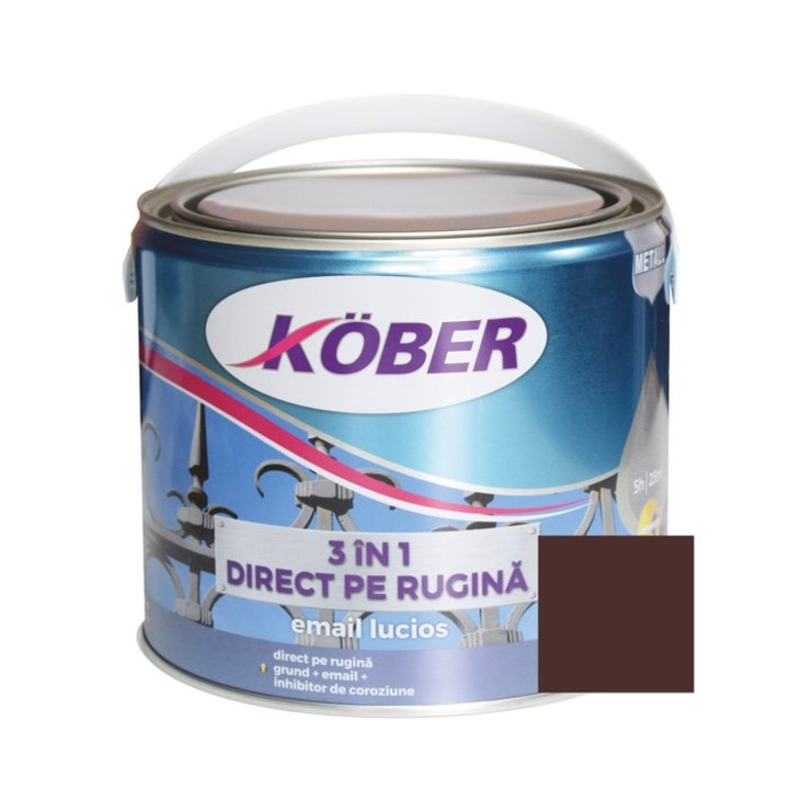 Алкидна боя за метал Kober 3 в 1, интериор/екстериор, кафява, 2.5л