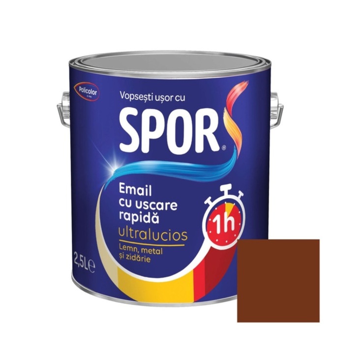 Alkid festék fémre, Spor, gyorsan száradó, ultrafényes, belső / külső, barna, 2,5 L
