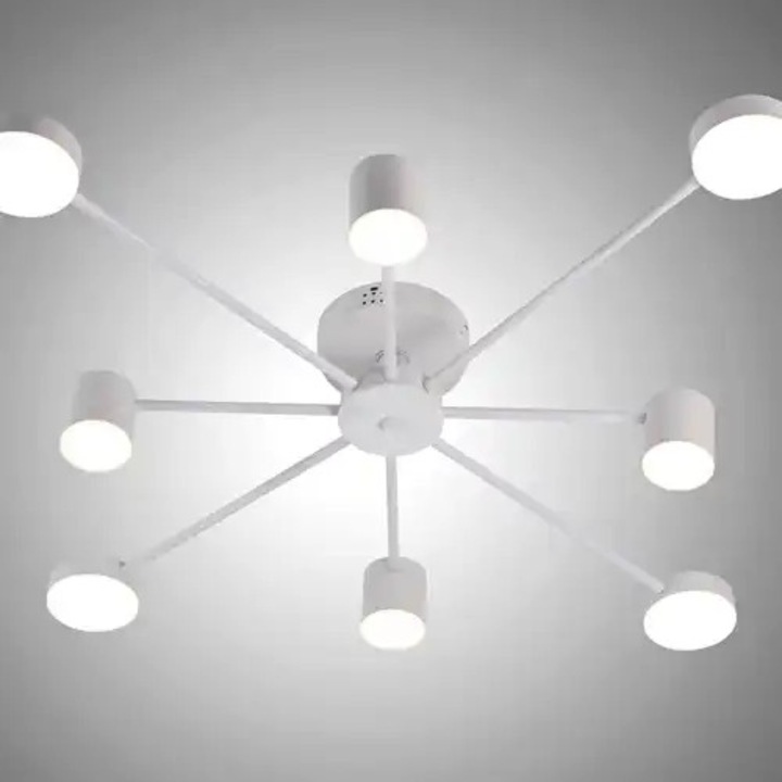 Lustra LED, telecomanda inclusa, gri, asimetrica, 96W, trei tipuri de lumina, calda, neutra si rece, intensitate reglabila, dimensiuni (L, l, h) 100x100x30cm, clasa protectie IP21, montaj tavan