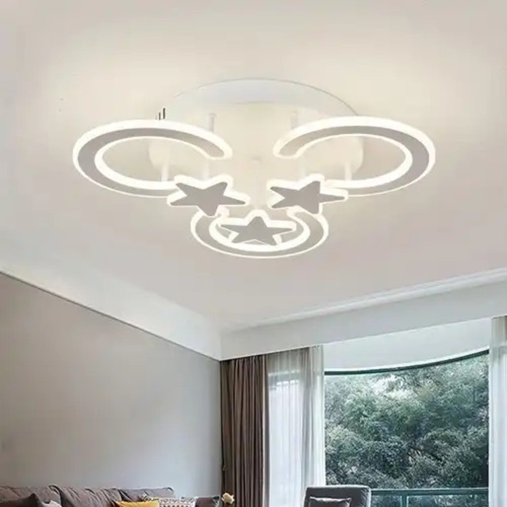 Lustra LED, telecomanda inclusa, alba, rotunda, 120W, trei tipuri de lumina, calda, neutra si rece, intensitate reglabila, dimensiuni (L, l, h) 40x40x10cm, clasa protectie IP21, montaj tavan