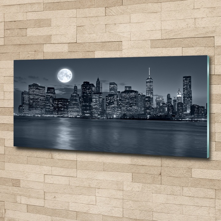 Tablou pe sticla, New York noaptea, 125 cm x 50 cm