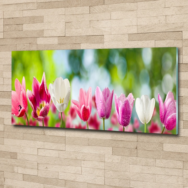 Tablou pe sticla, lalele, 125x50 cm