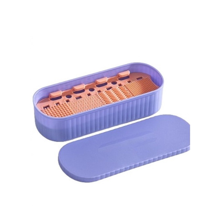 Cutie de curatare si depozitare pensule de machiaj AONYIYI, portabila, protectie impotriva prafului, mov