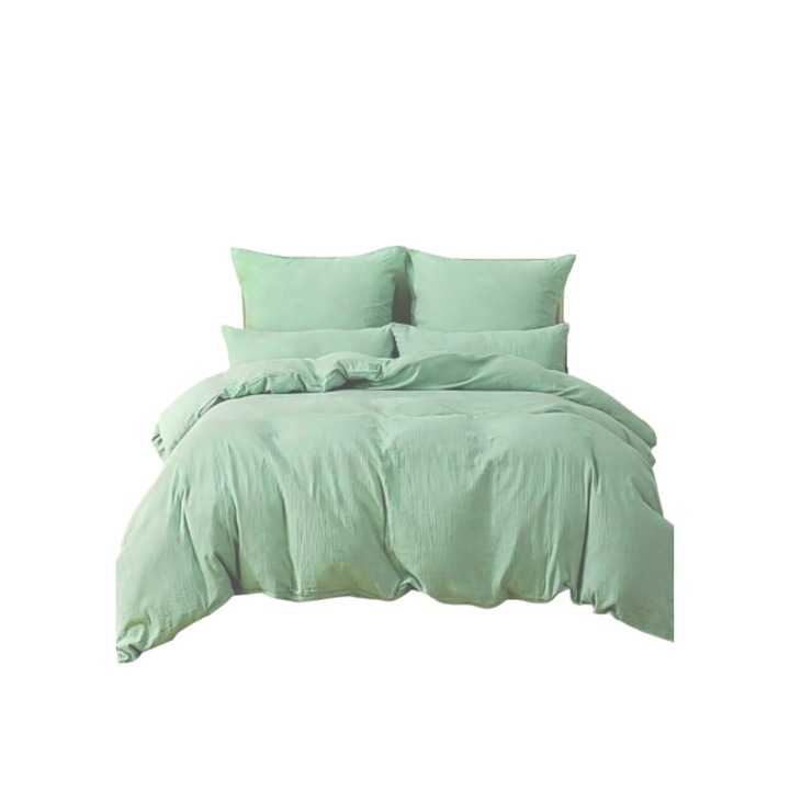 Ágynemű, SOULFUL, 2 darabos szett - paplanhuzat 135 x 200 cm és párnahuzat 80 x 80 cm, pamut, dupla muszlin szövet, Öko-Tex minősítés, Világos zöld
