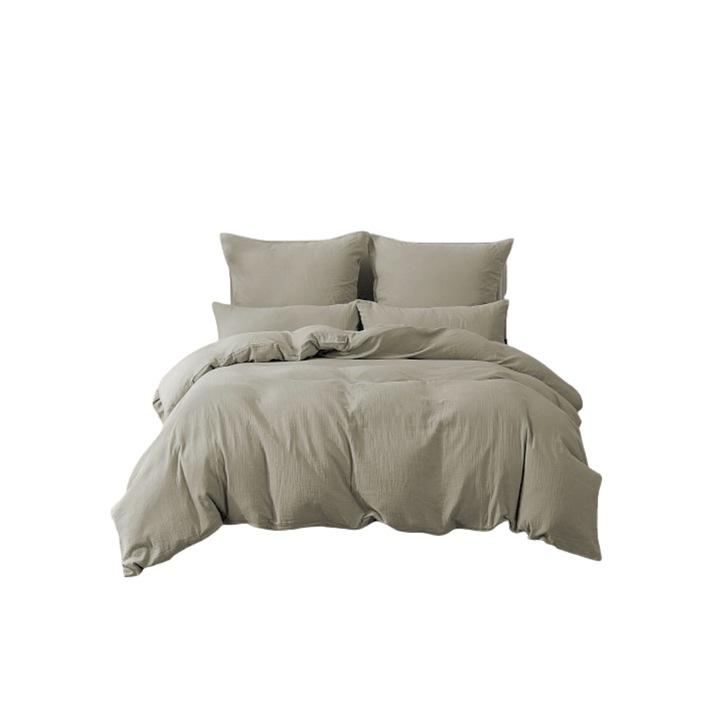 Ágynemű, SOULFUL, 2 darabos szett - paplanhuzat 135 x 220 cm és párnahuzat 80 x 80 cm, pamut, dupla muszlin szövet, Öko-Tex minősítés, Szürke bézs