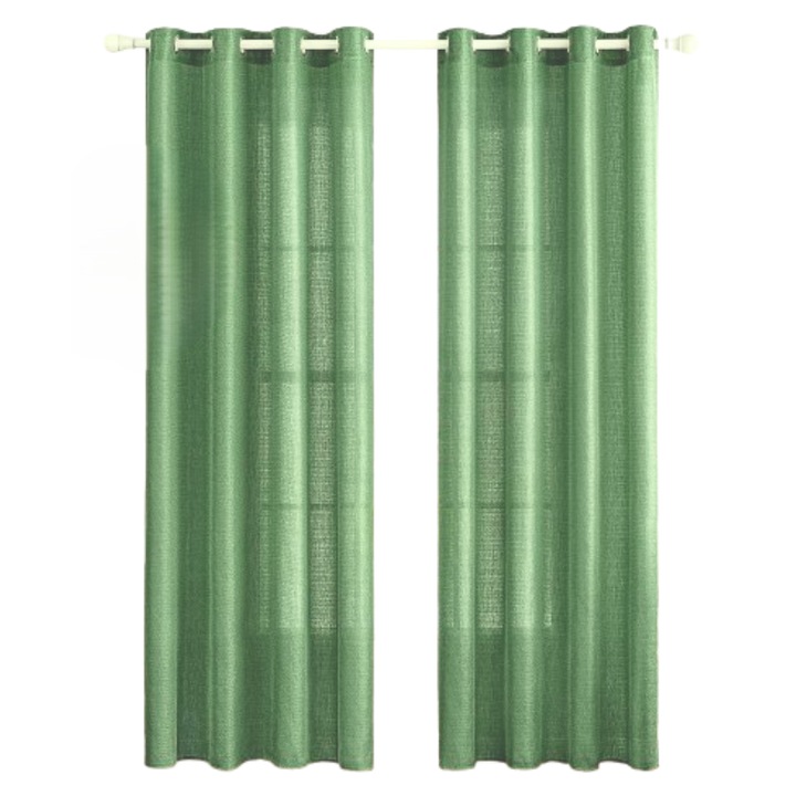 Set de 2 perdele MIULEE, din in, dimensiuni 140 x 160 cm, prindere cu inele metalice, Verde deschis