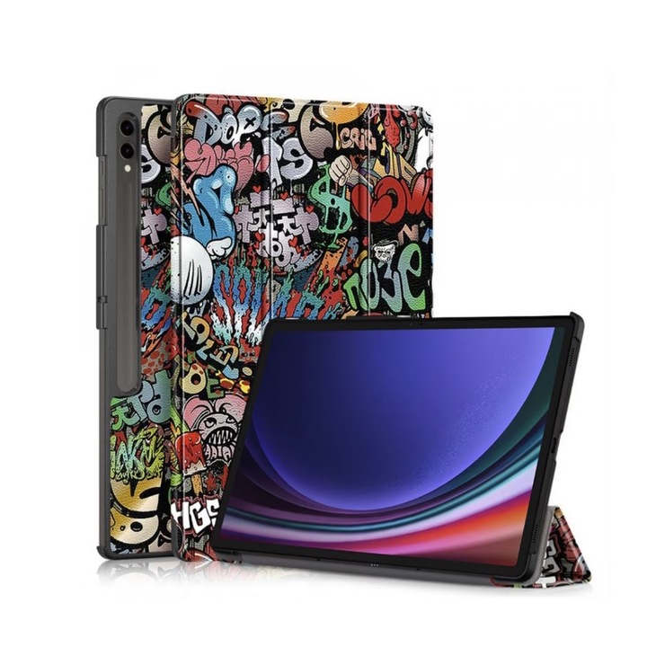Калъф за таблет за Samsung Galaxy Tab S8 Ultra / Galaxy Tab S9 Ultra 14,6 инча със стойка с няколко кукички и Sleep/Wake, Graffiti