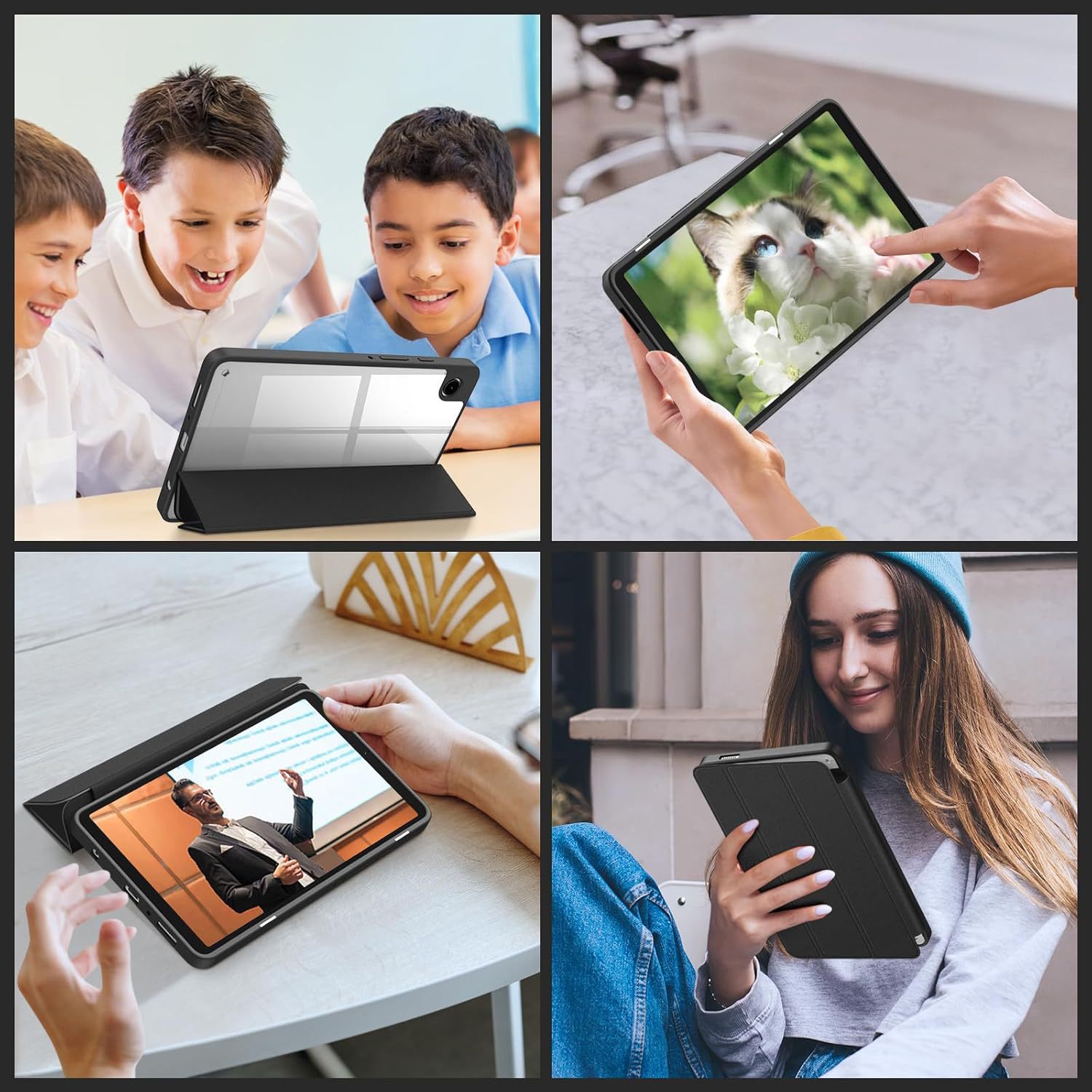Husa de protectie pentru tableta Samsung Galaxy Tab S9/S9FE cu carcasa inteligenta Tri-Fold PU Drop Protection Wake-Up Function, 10, 9 inch 2023, acrilic, roz