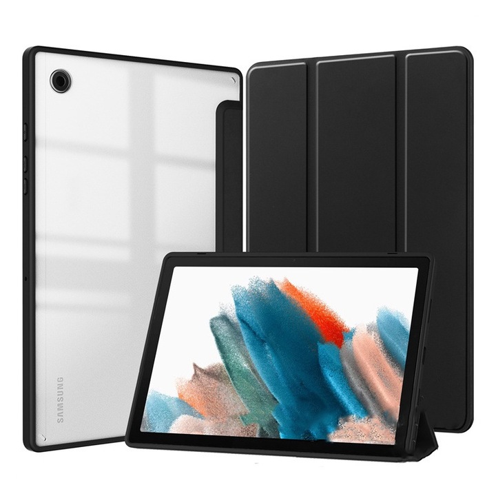 Husa de protectie pentru tableta Samsung Galaxy Tab S9/S9FE cu carcasa inteligenta Tri-Fold PU Drop Protection Wake-Up Function, 10, 9 inch 2023, acrilic, negru