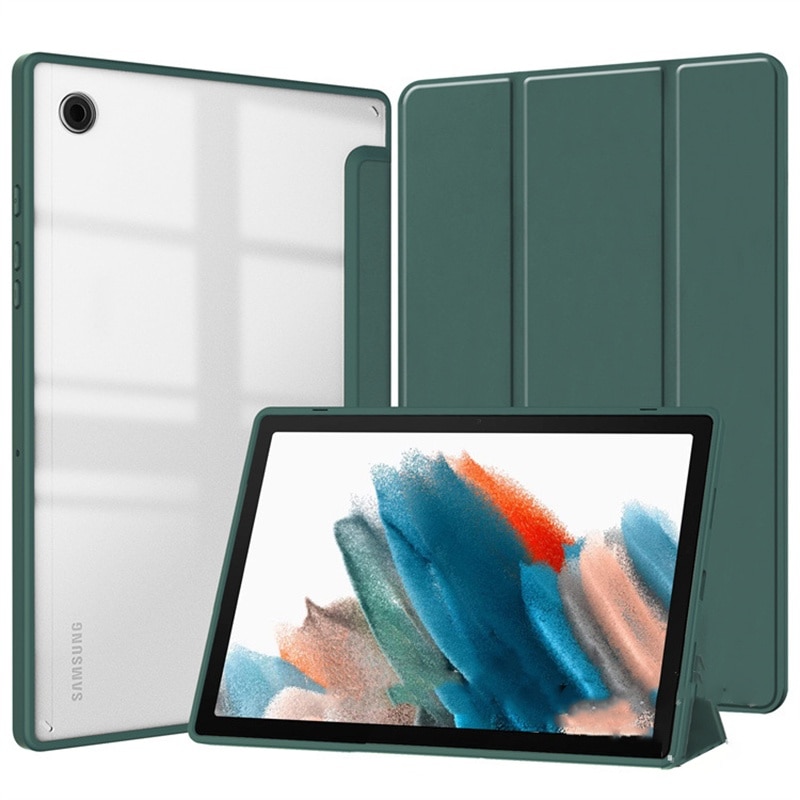 Husa de protectie pentru tableta Samsung Galaxy Tab S9/S9FE cu carcasa inteligenta Tri-Fold PU Drop Protection Wake-Up Function, 10, 9 inch 2023, acrilic, verde inchis