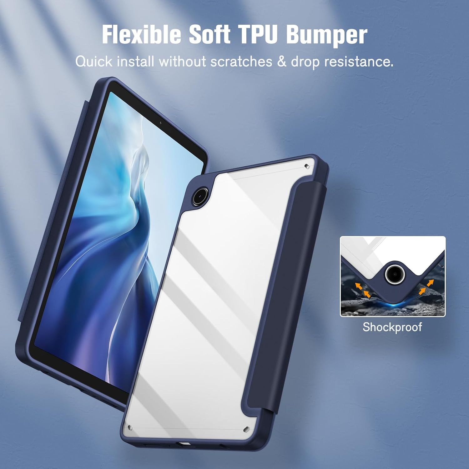 Husa de protectie pentru tableta Samsung Galaxy Tab S9/S9FE cu carcasa inteligenta Tri-Fold PU Drop Protection Wake-Up Function, 10, 9 inch 2023, acrilic, albastru