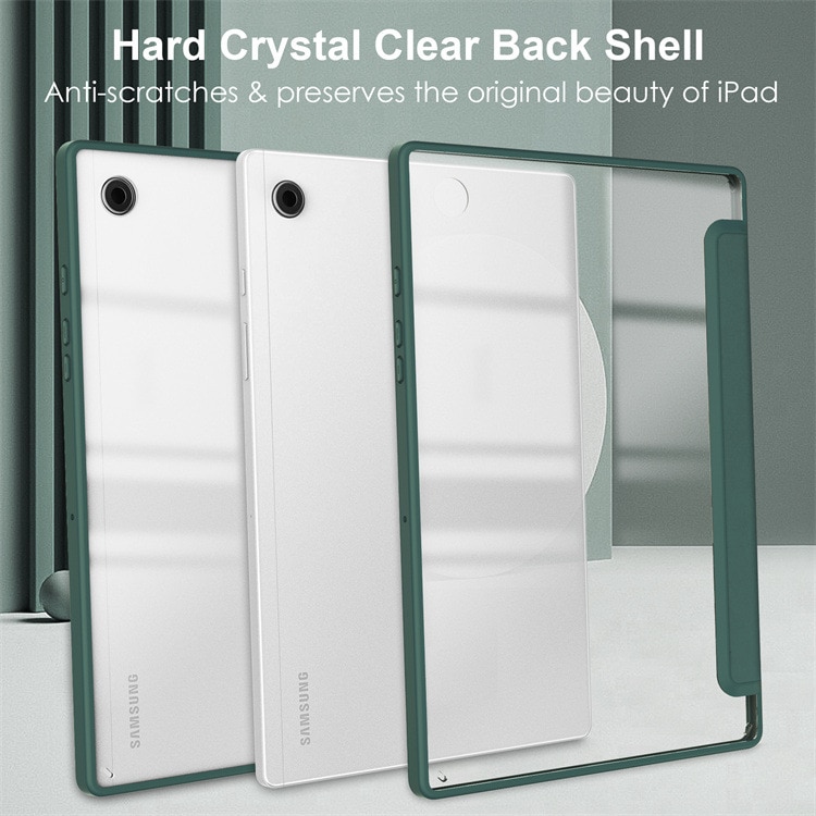 Husa pentru tableta pentru Samsung Galaxy Tab Galaxy Tab S9 Plus / S9 FE Plus Tab S10 Plus 12.4 inch Ultra Slim Stand Smart Cover, Hard PC Transparent Back Shell, Auto Wake/Sleep, Verde inchis