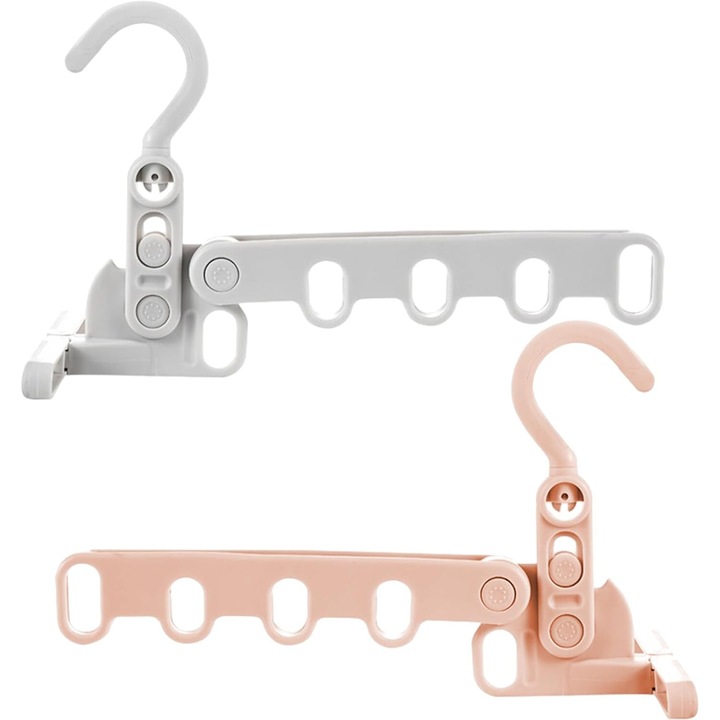 Set 2 Umerase pentru Haine, Suporturi de Uscare, 5 Gauri, Gri si Roz, Dimensiuni Compacte