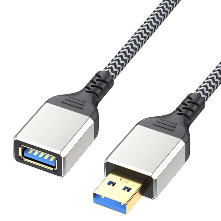 Комплект от 2 USB 3.0 удължителни кабела, JENUOS®, трансфер на данни, plug and play, 1M, сив