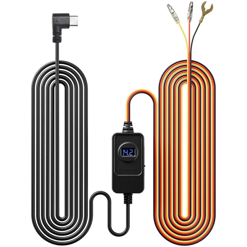 Kit cabluri Hardwire Type-C Redtiger cu indicator de tensiune, compatibil cu toate modelele de camere auto DVR Redtiger