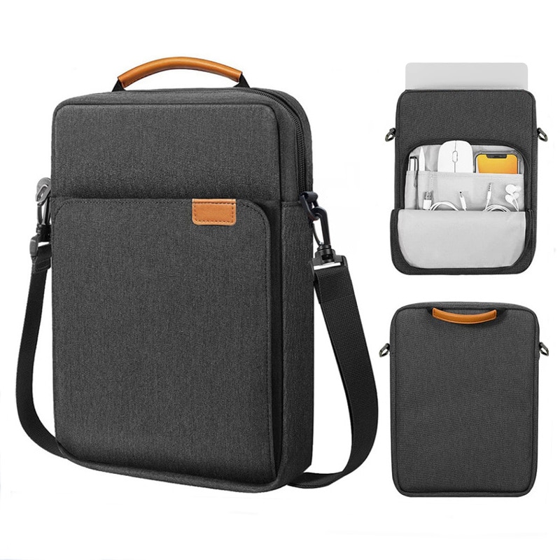 Husa laptop, Compatibil cu MacBook Pro M3/M2 14", 13.3-14 inch, cu curea de umar, compartimente pentru accesorii, 36x26x5cm, Gri