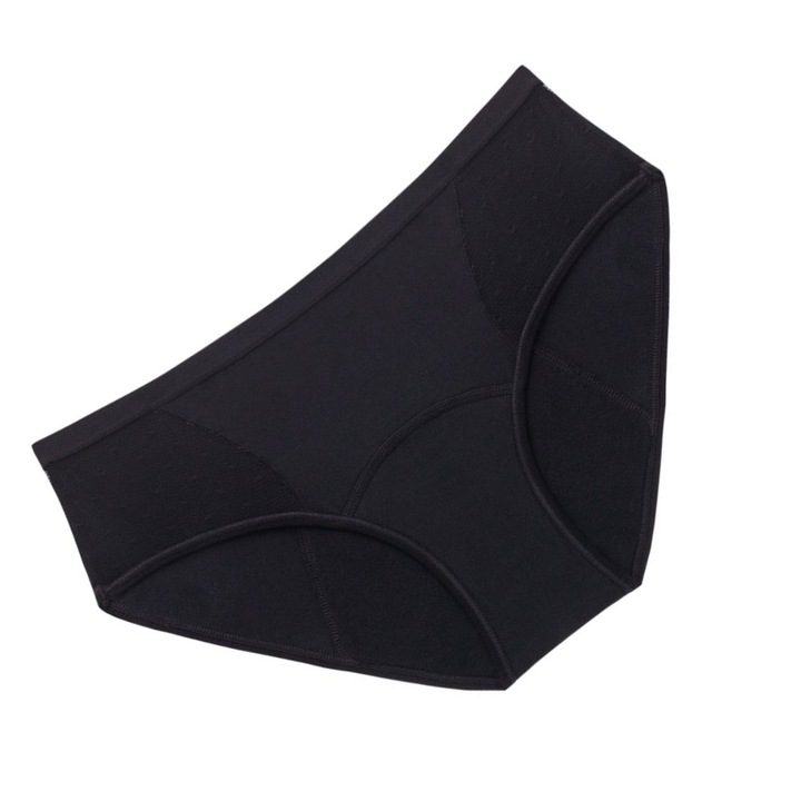 Chiloti Menstruali Reutilizabili, cu Protectie Avansata impotriva Scurgerilor, culoare Negru, Senzual, plasa, absorbtie in 4 straturi, Absorbtie moderata, Moale si elastic, Uscat si respirabil, Usor de curatat Marimea L