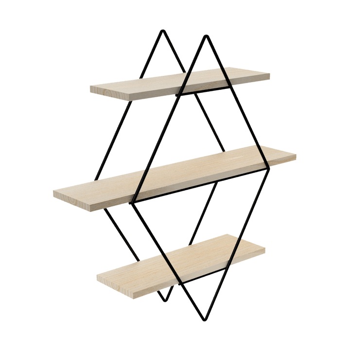 [en.casa] Fali polc Heinävesi 65x60x15 cm fém fenyő fekete 3 tárolófelülettel