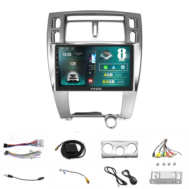 Hyundai Tucson navigációs rendszer (2006-2013), Android 13 és CarPlay, MaxTech®, 10" IPS képernyő, 4 GB Ram 64 GB Rom, GPS funkciók, WIFI, RDS, DSP, EQ, Airplay, Mirrorscreen, Bluetooth, Waze