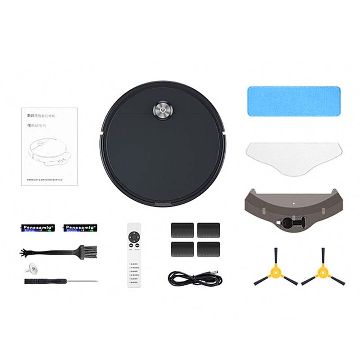 Почистващ робот Fudisenn®, всмукателна мощност 3000 Pa, вграден резервоар за вода, голяма кутия за прах, черен