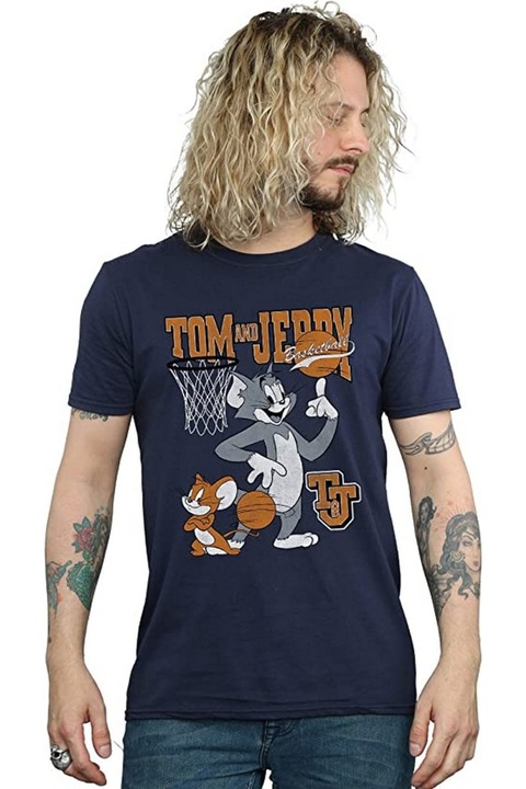 Мъжка тениска Tom and Jerry Spinning Basketball, тъмносин, Тъмносин