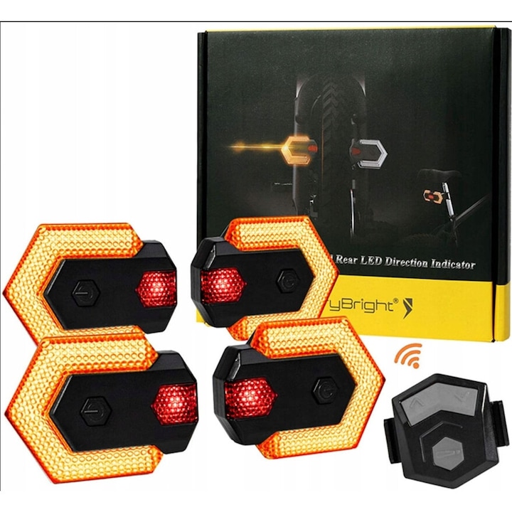 Set semnalizatoare LED RevoltTech, 4 buc, portocalii si rosii, montaj usor, incarcare USB