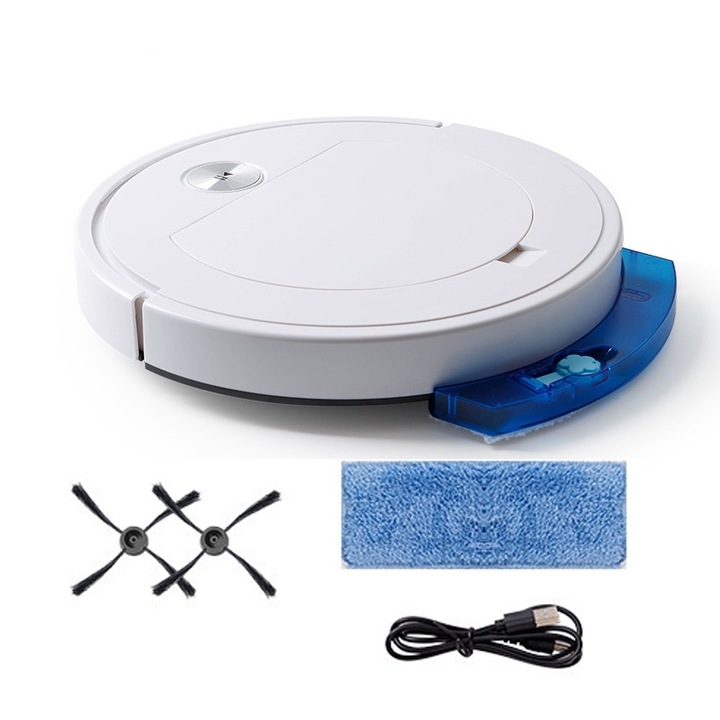 Прахосмукачка робот, Fudisenn, Wi-Fi, едновременно прахосмукачка и миене, 15W, 100 мин автономия, 2000mAh, 300ml контейнер за прах, 150ml контейнер за вода, 1800 Pa всмукателна мощност, бяла, 30×30×4.5cm