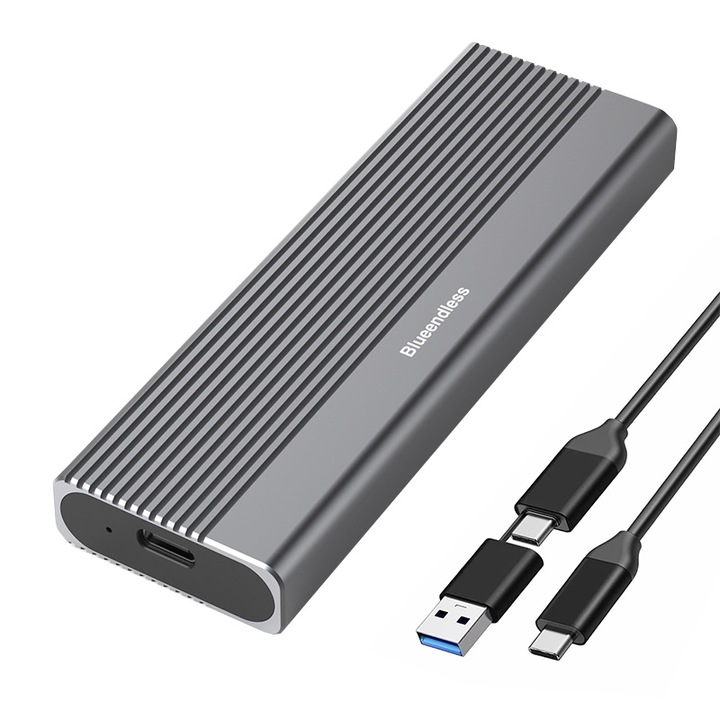 Rack extern NVME SSD Enclosure M.2 USB-C 3.2 Gen2 Adaptor M2, 10 Gbps, capacitate mare 4TB, compatibil cu mai multe sisteme, instalare fara scule, racire rapida, aluminiu, gri