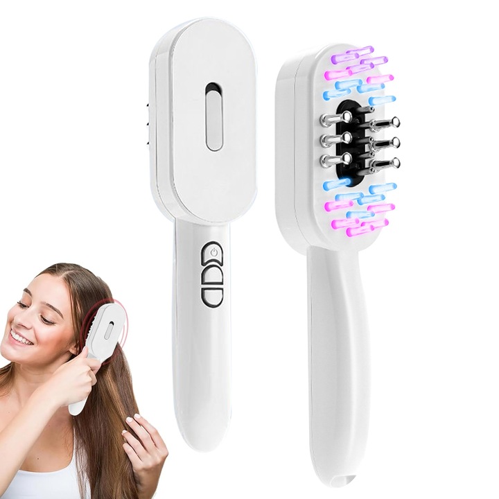 Perie Electrica cu Masaj pentru Scalp, RorAem, cu Perie Masaj Scalp Electrica, Masaj Scalp, Terapie Lumina Rosie si Albastra cu par detasabil, 3 Niveluri de Vibratie Aplicator de Uleiuri si Tratamente, Reduce Caderea Parului si Stimuleaza Cresterea, Alb