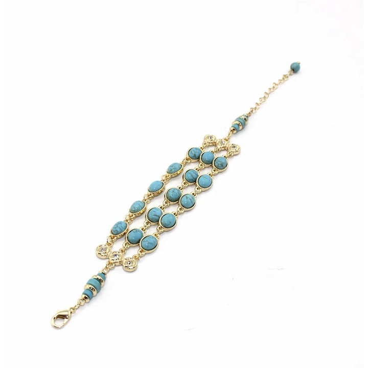 Bratara dama din Turcoaz, Aliaj cu placare aur 14k, reglabila, albastra, 17cm