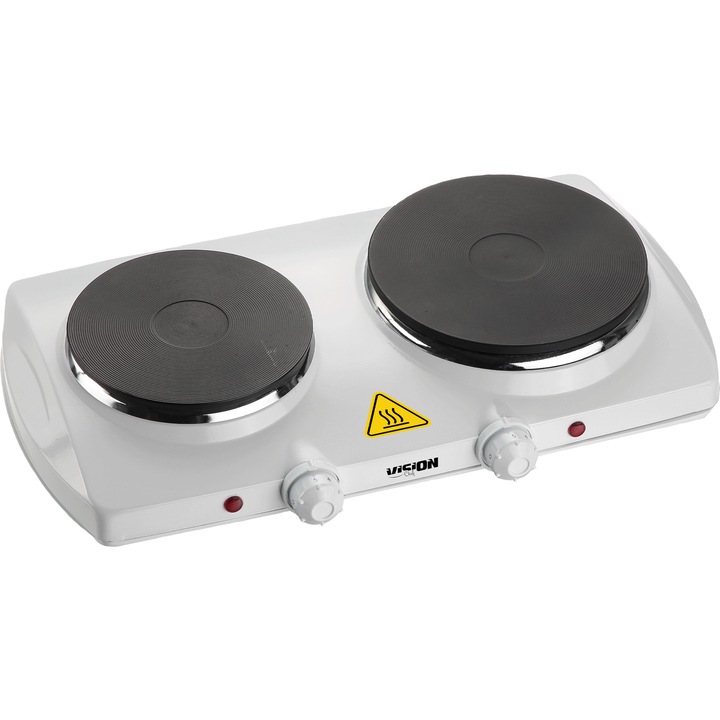 Двоен електрически котлон Vision Chef VPE2300A, Регулируем термостат, 2300 W, Неплъзгащи се крачета, Бял
