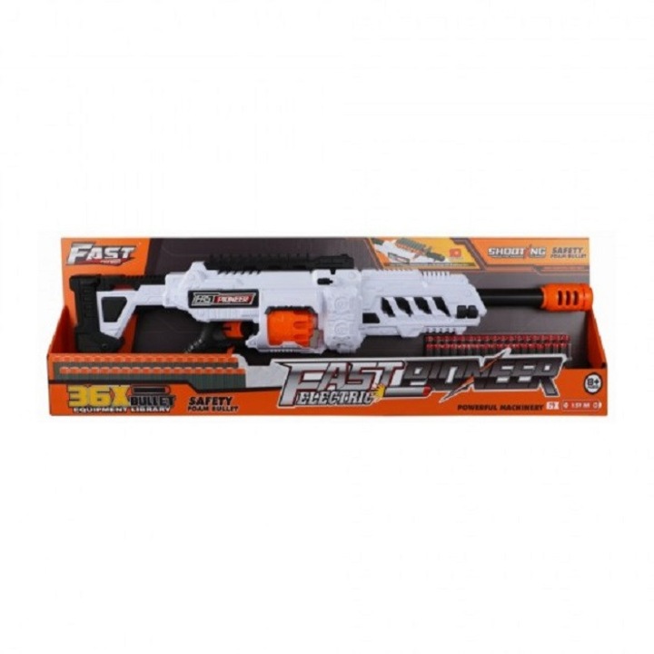Arma de jucarie electrica cu gloante din spuma, 36 proiectile, cilindru rotativ, Fast Pioneer