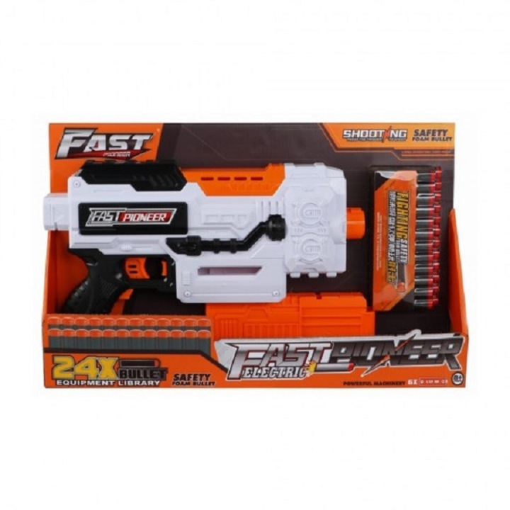 Blaster de jucarie electric cu gloante din spuma, 24 proiectile, Fast Pioneer