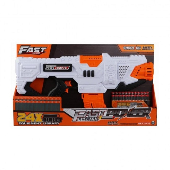 Pistol de jucarie electrica cu gloante din spuma, 24 proiectile, Fast Pioneer