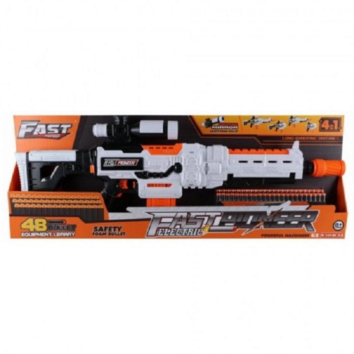 Arma cu luneta de jucarie, electrica, cu gloante din spuma, 48 proiectile, Fast Pioneer