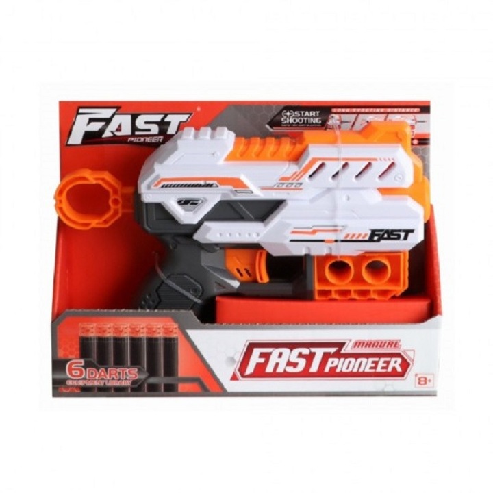 Blaster de jucarie manual cu gloante din spuma, 6 proiectile, Fast Pioneer