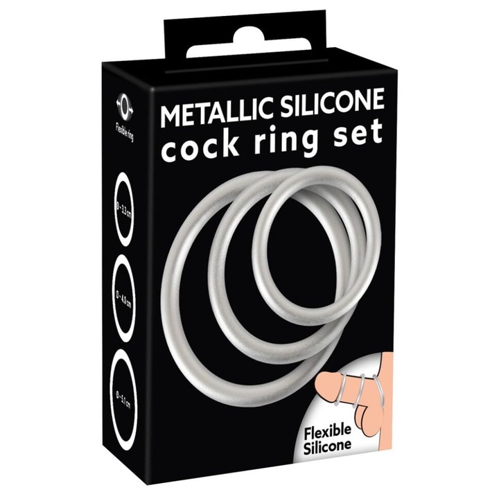 Set inele pentru penis Metallic Silicone Cock Ring, silicon cu aspect metalic
