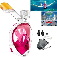 Set Masca de snorkeling completa, Wacorresi®, Masca snorkeling full face masura cu Masca de snorkel la 180 °, Design de respiratie fara protectie impotriva aburirii si anti-scurgeri cu curele reglabile pentru copii adulti, Size：S/M, Roz