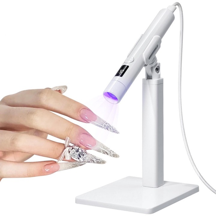 Lampa UV pentru unghii, incarcabila, cu suport magnetic, moduri 45s si 60s, alb