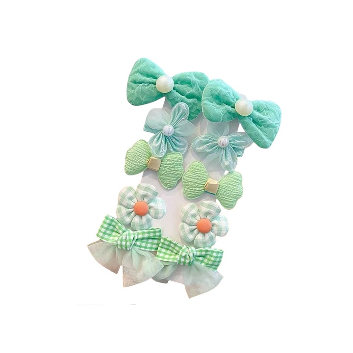 10 db tüll hajcsat készlet, pillangó, aranyos kiegészítők lányoknak és babáknak, 3,5x5cm, zöld