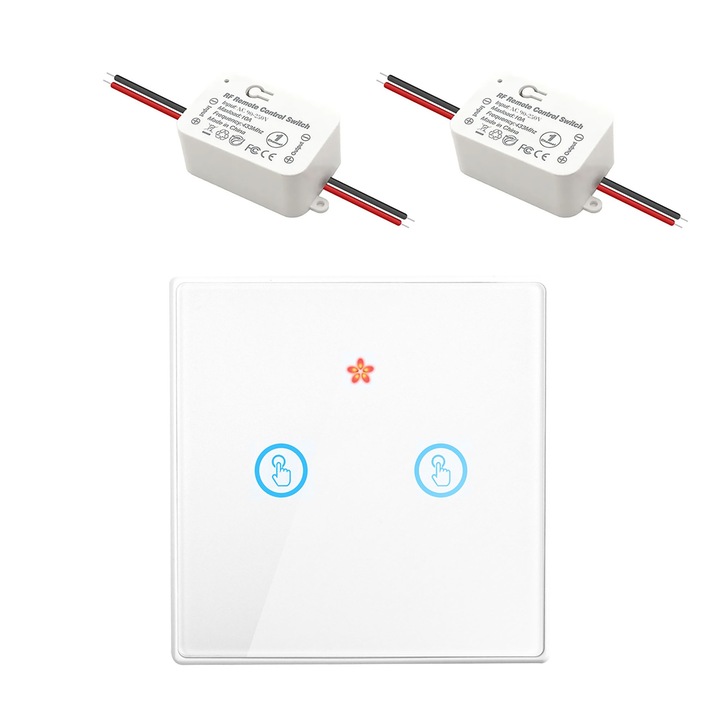 Vezeték nélküli kapcsoló 10A, általános üvegtábla, 433 MHz, távirányító, 85-240 V