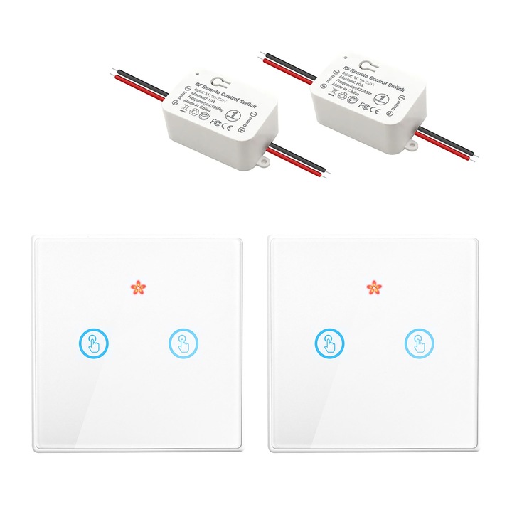 433MHz-es vezeték nélküli intelligens kapcsolókészlet, általános, 10A, üveglap, 2 db, LED-hez, AC85-250V