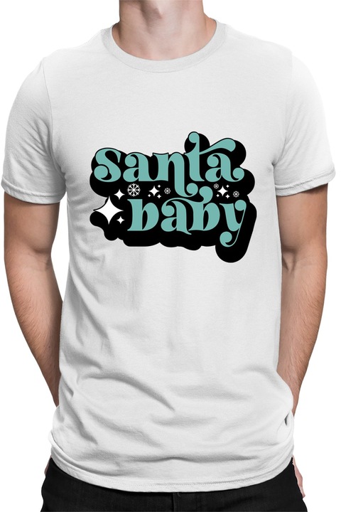 Tricou barbati cu imprimeu, Craciun - Santa Baby 2, Bumbac, Alb, M