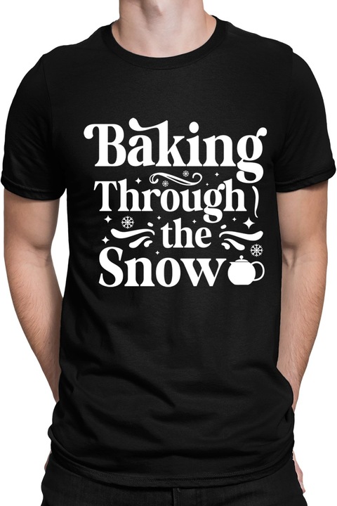 Tricou barbati cu imprimeu, Craciun - Baking Through the Snow, Bumbac, Negru, 3XL